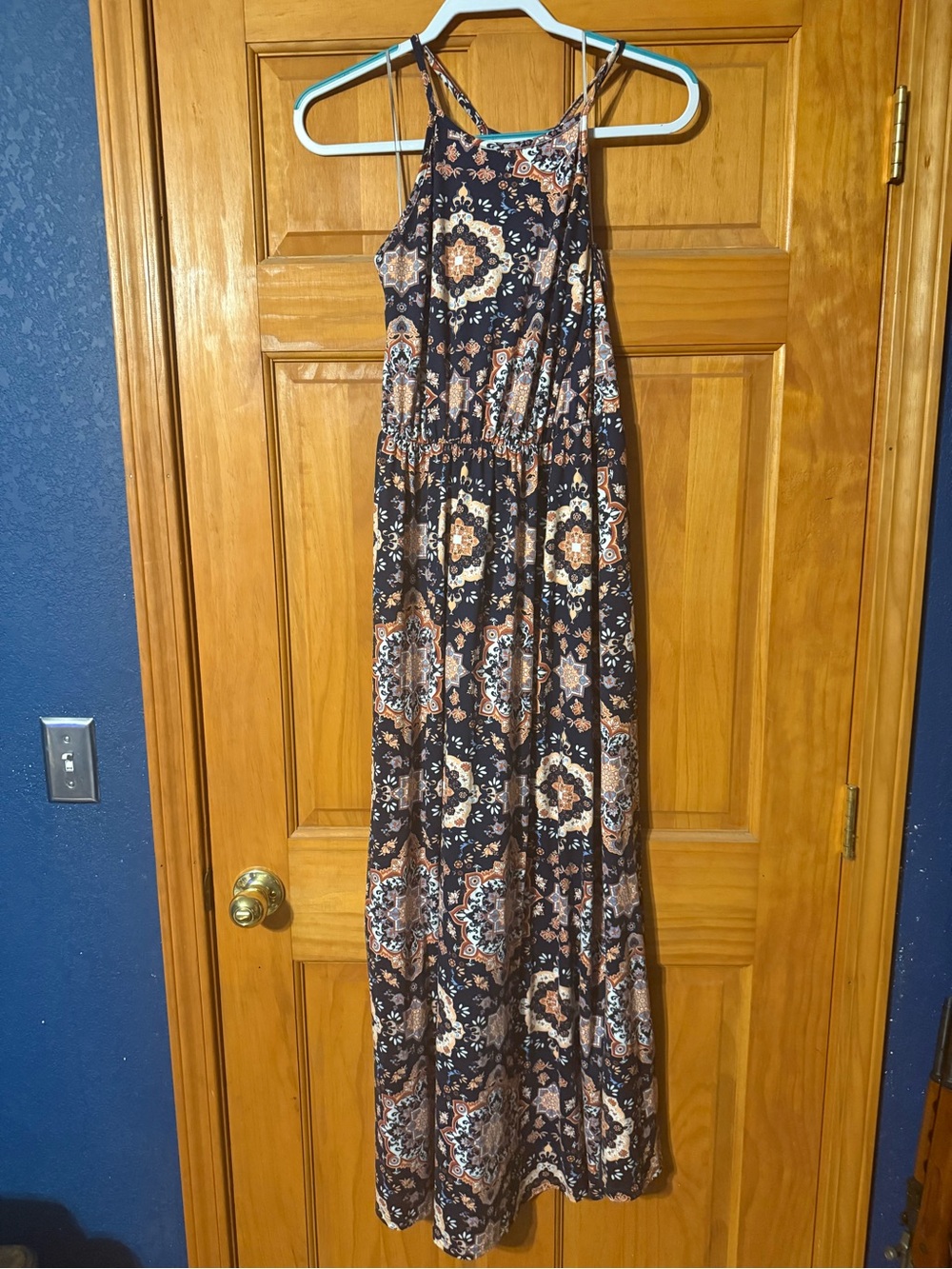 Boho Printed Halter Maxi Dress in Brown
